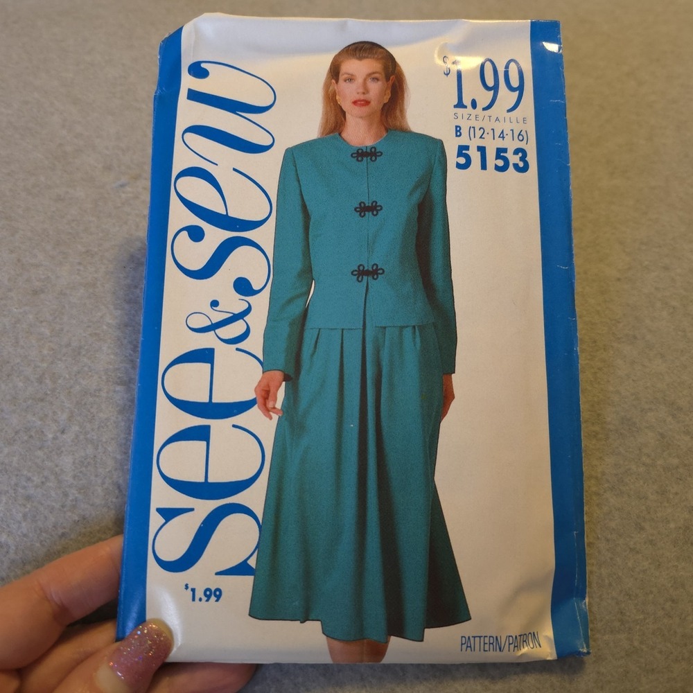 Vintage See & Sew 5153 Jacket & Skirt Sewing Pattern Sz 12-16 Uncut 1980s